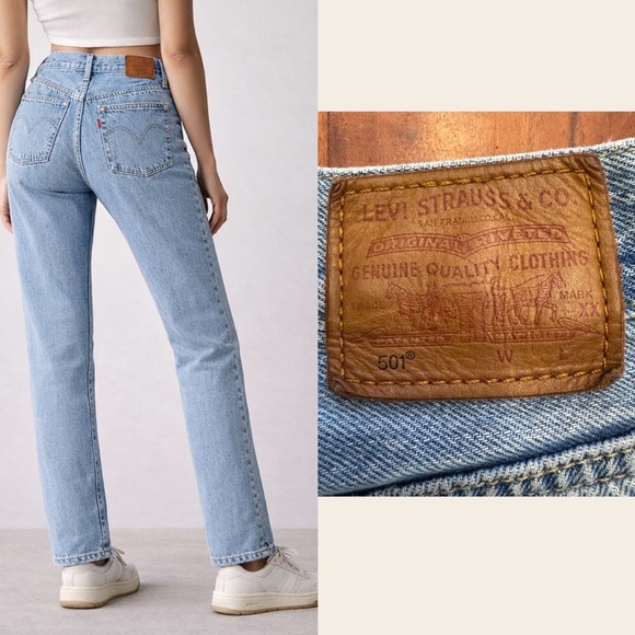 Levi's Denim - Levi’s 501 Original Light Washed Denim Casual High Rise Jeans 31 Inches Waist.